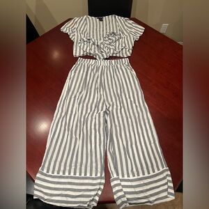 Aqua Gray and White Striped Matching Set
